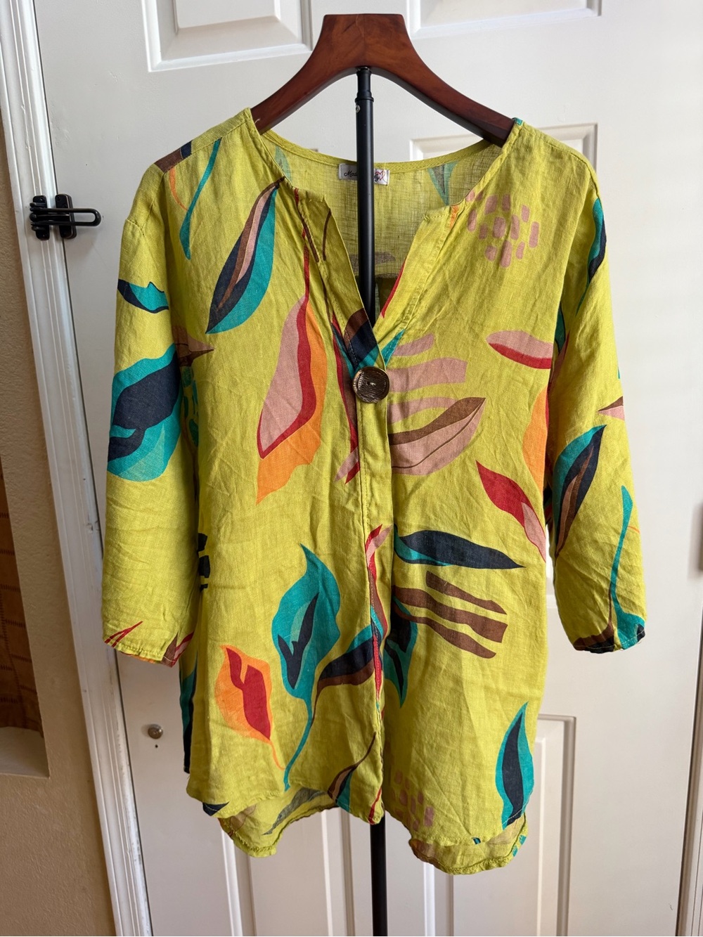 Bright green Abstract Leaf Print Women's Top